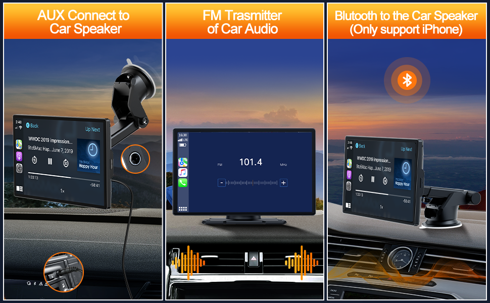 Wireless for Apple Car play Portable Car Stereo with 2.5K