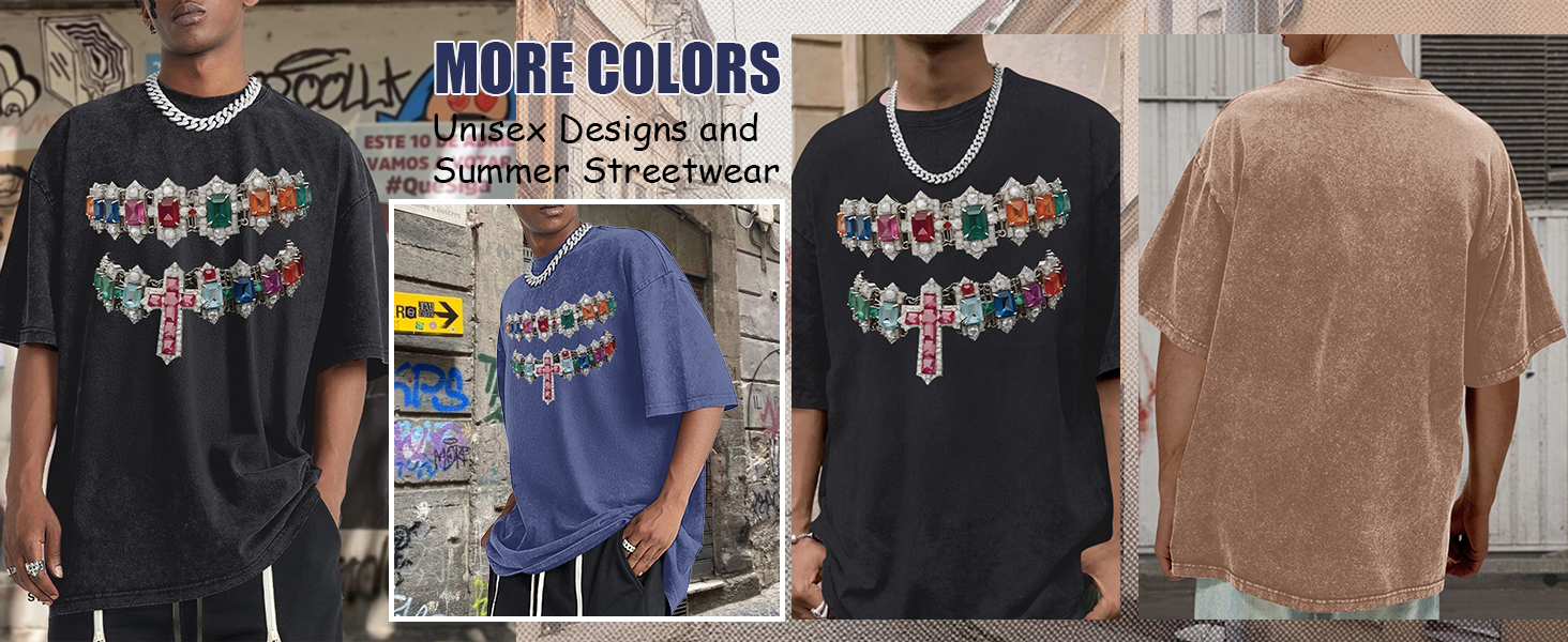 Oversized Tshirts for Men Graphic Vintage Tees Y2k Acid Wash Streetwear Shirts Hip Hop Grunge Shirt