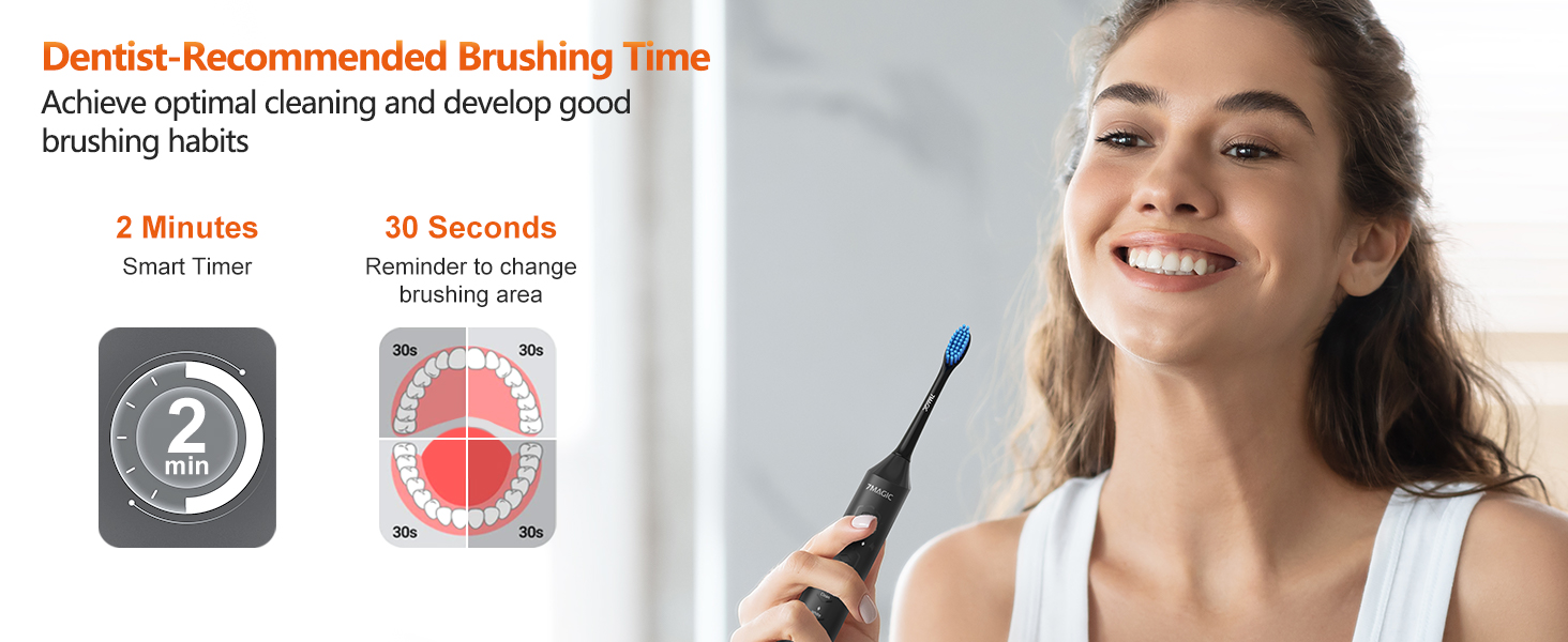 a woman brushing her teeth with a blue toothbrush