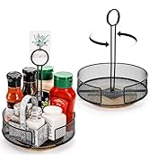 Yesland 2 Pack Metal Rotating Condiment Caddy with Number Card Holder, 7.75 Inch Round Table Cadd...