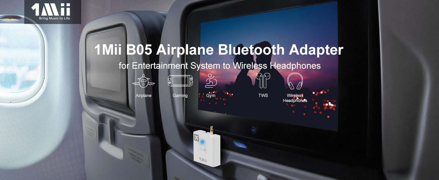 1Mii Airplane Bluetooth 5.3 Transmitter for Wireless Headphones in