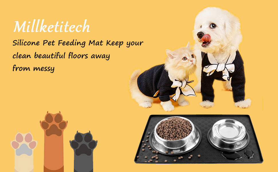 Dog Food Mat,Millketitech Dog Cat Pet Feeding Mat,Waterproof Silicone
