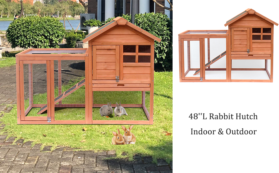 HAUSHECK 48''L Rabbit Hutch Indoor, Bunny Hutch with Run