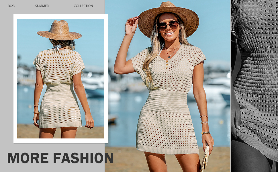CUPSHE Women's Crochet Swim Beach Cover Up Button Short Sleeve at