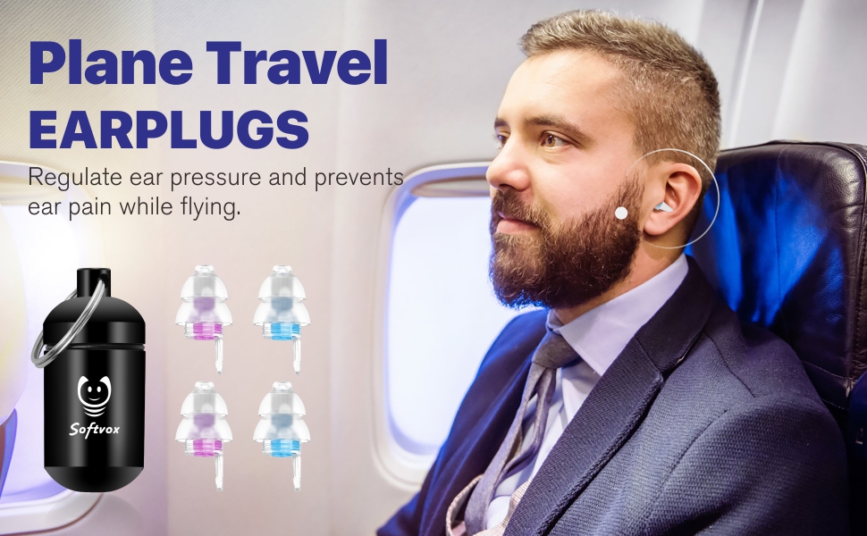 Softvox Airplane Ear Plugs Pressure Relief 2 Pairs, Airplane Travel Essentials, Earplugs for