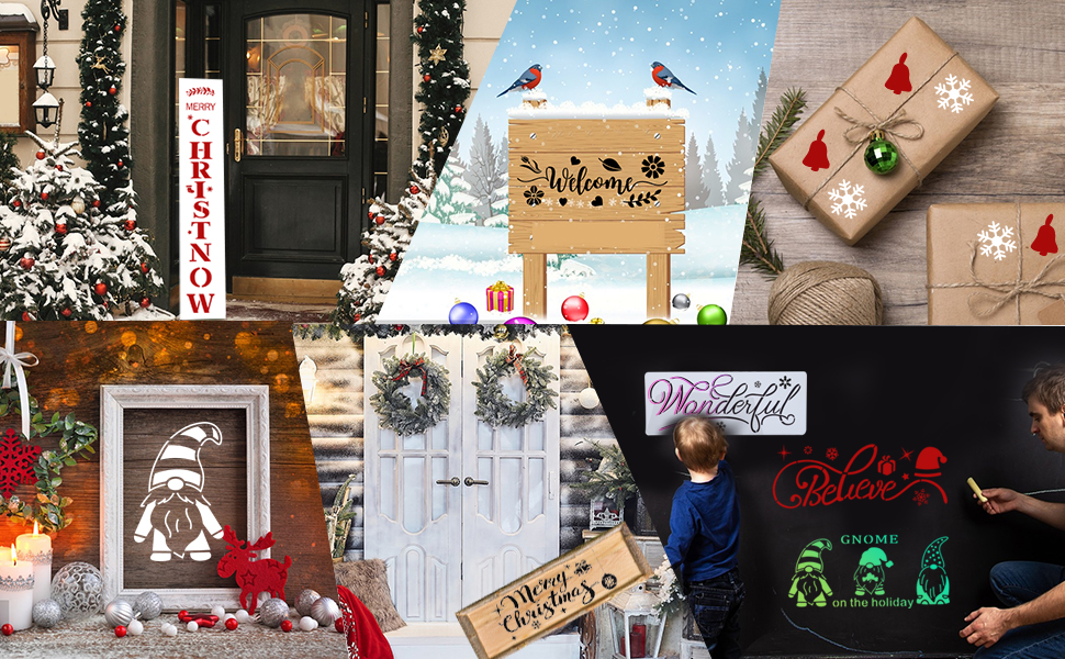 12 Pcs Christmas Stencils, Reusable Large Merry Christmas Letter
