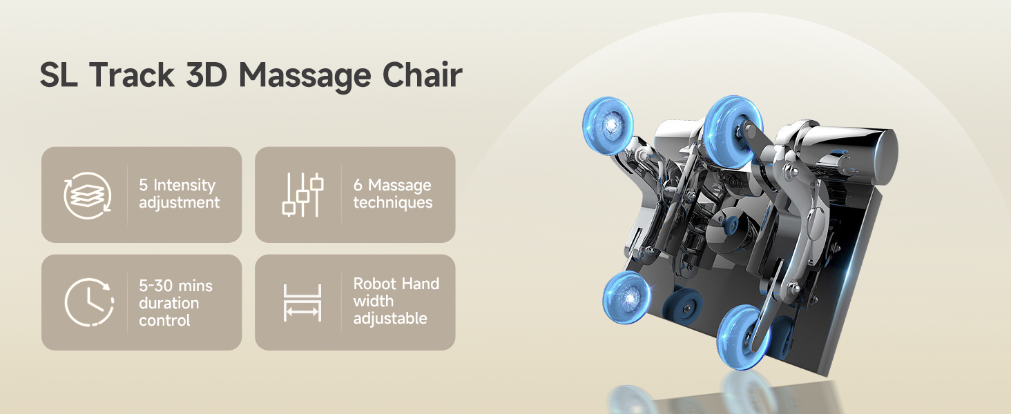 Massage chair SL track 6 massage techniques 5 intensity adjustments Mechanical arm width adjustment