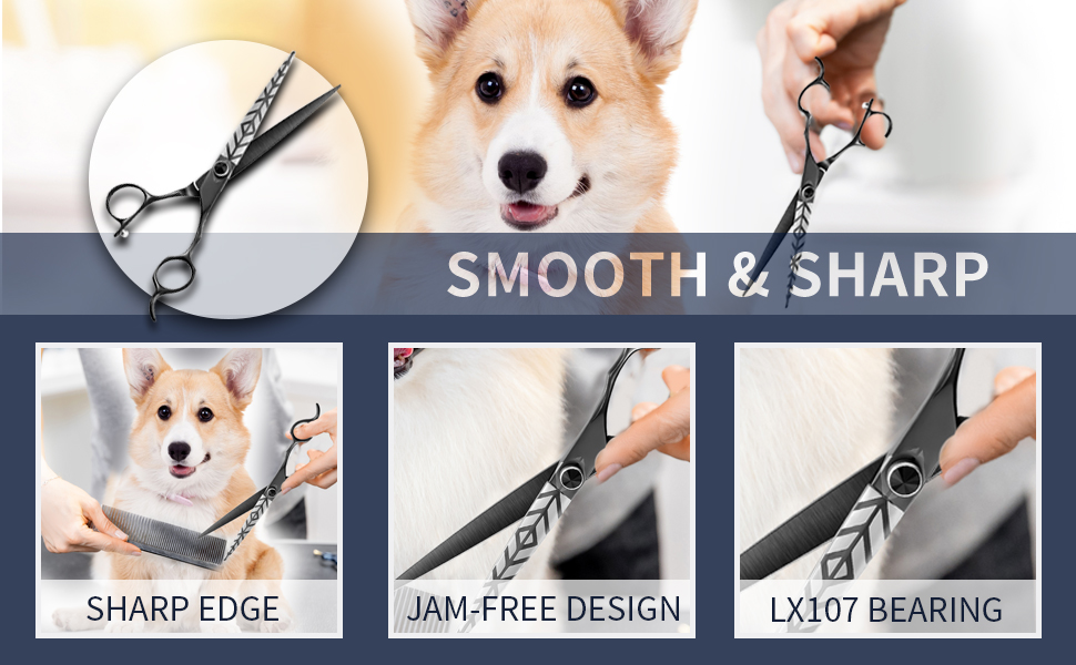 DRGSKL 7" Straight Dog Grooming Scissors Black, Japanese