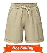 women's casual summer cotton linen shorts with loose fit multi-pockets lightweight bermuda shorts