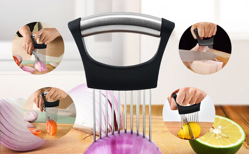2pcs Onion Holder, TACYKIBD Stainless Steel Onion Holder Slicer Onion Chopper Peelers, Vegetable