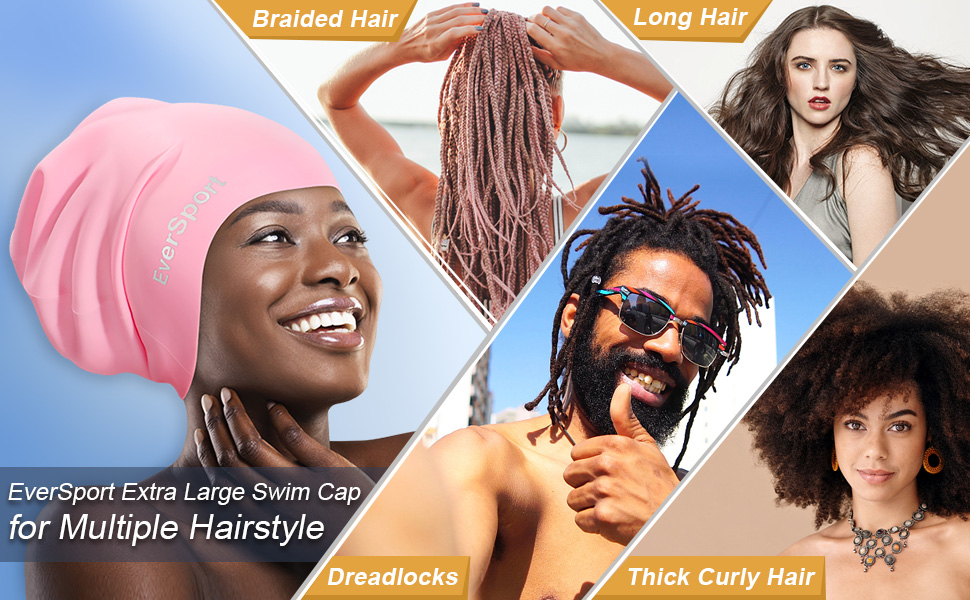 EverSport Swimming Cap Women Men Long Hair Large Silicone Swim Cap