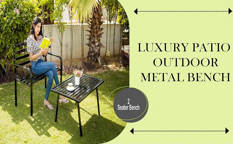 BRISHI 2 Seater Metal Garden Bench & Center Table for Indoor & Outdoor