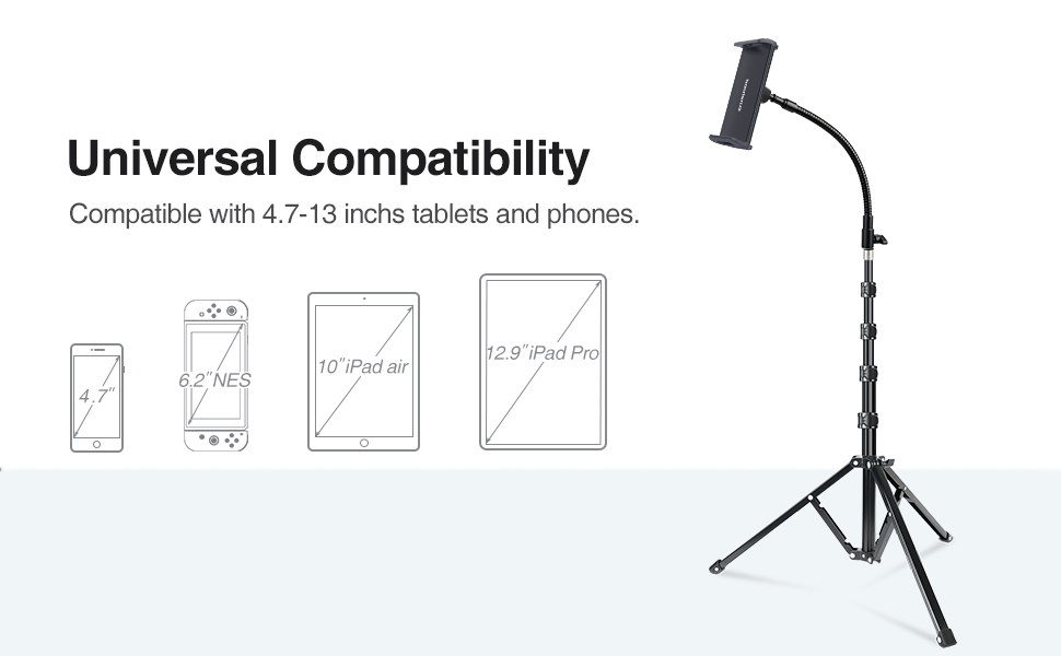 elitehood Tablet Floor Tripod Stand, Stronger Gooseneck iPad Tripod Stand, 72