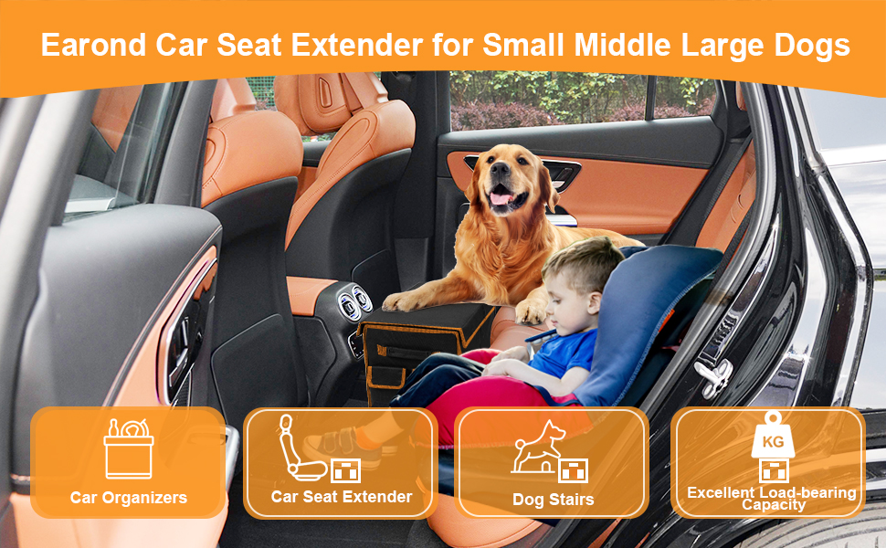 EAROND Back Seat Extender for Dogs up to 200lbs, Backseat Extender with Storage