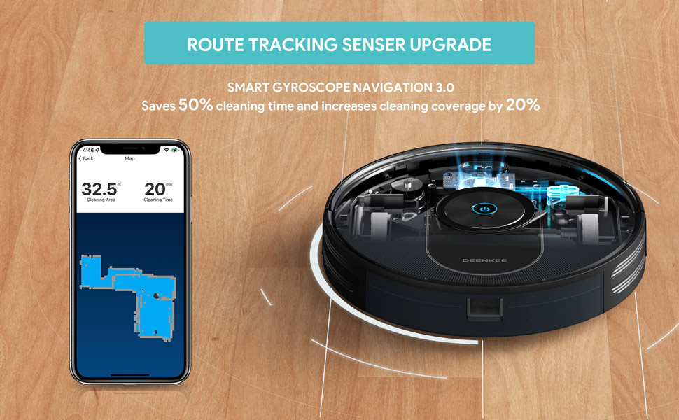 Deenkee Robot Vacuum Cleaner, 3000Pa WiFi Strong Suction Quiet Robot