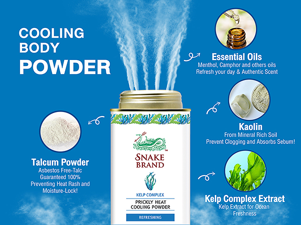 Snake Brand Prickly Heat Kelp Complex Cooling Powder Ingredients