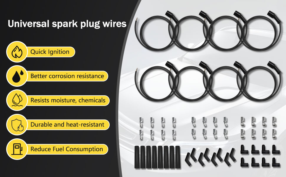 5ft Universal Spark Plug Wires Set, 8PCS, LS LT Remote Coil