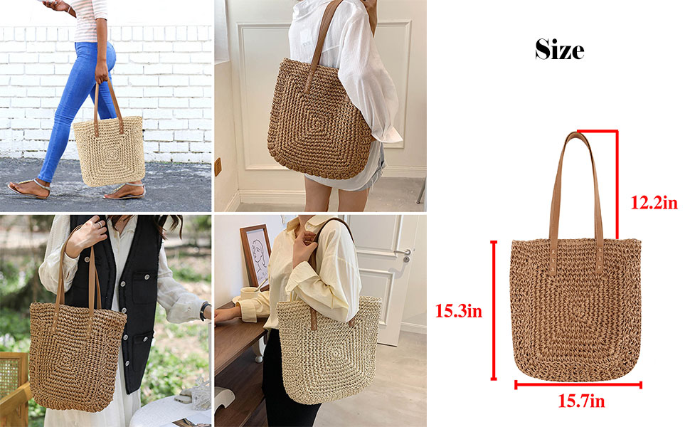 Women Straw Handbag Rattan Women Tote Summer Beach Shoulder Handbag Handwoven Top Handle Bag