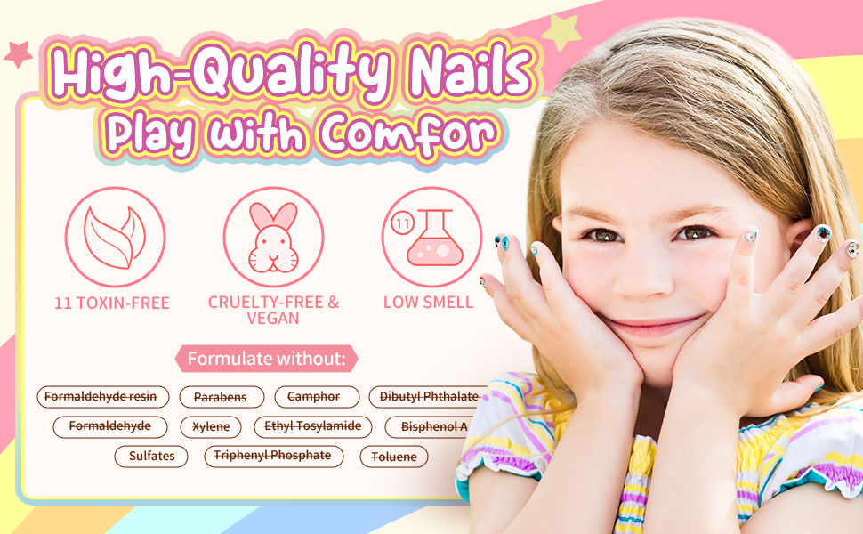 Modelones 144Pcs 6 Pack Kids Acrylic Fake Nails Press on Preglue Full Cover Glitter Gradient