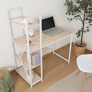 Amazon.co.jp: 不二貿易 ラック付きデスク 左右付け替え可能棚