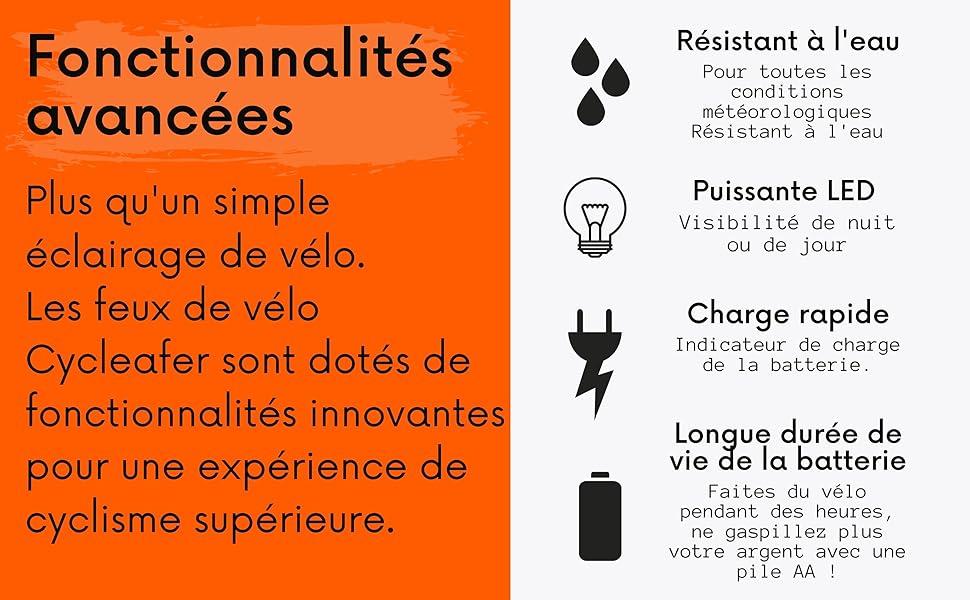 Cycleafer® Éclairage Vélo Bicyclettes VTT USB Rechargeable Avant & Arrière Ultra Puissant Lumineuses Parfait pour Augmenter la Sécurité des Cyclistes la Nuit Résistance à l'eau Facile Installer led pour velo ,éclairage avant velo, éclairage velo puissant, lumiere pour velo, lampe led velo