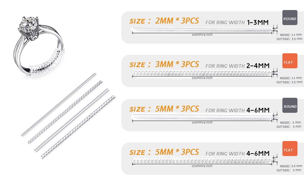 Ring Sizer Adjuster for Loose Rings, 12 Pack 4 Sizes for Different Band