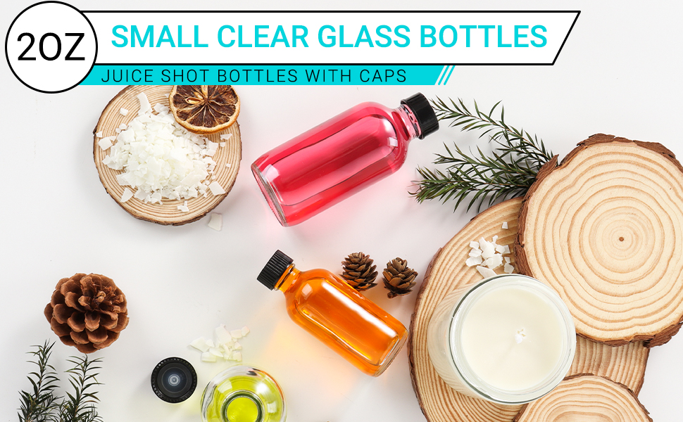Yishik 2 oz Clear Glass Shot Bottles with Funnel,15 Pack Dispensing