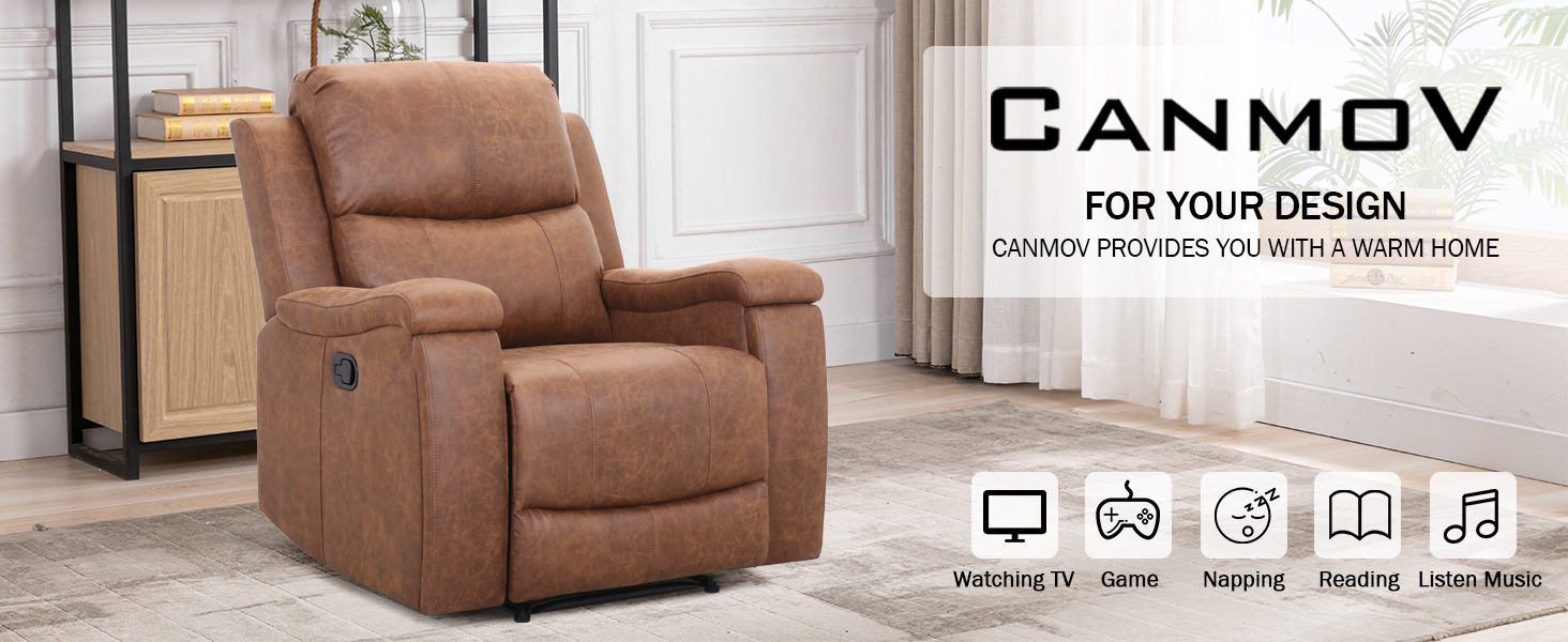 CANMOV Leather Recliner Chair, Classic and Traditional