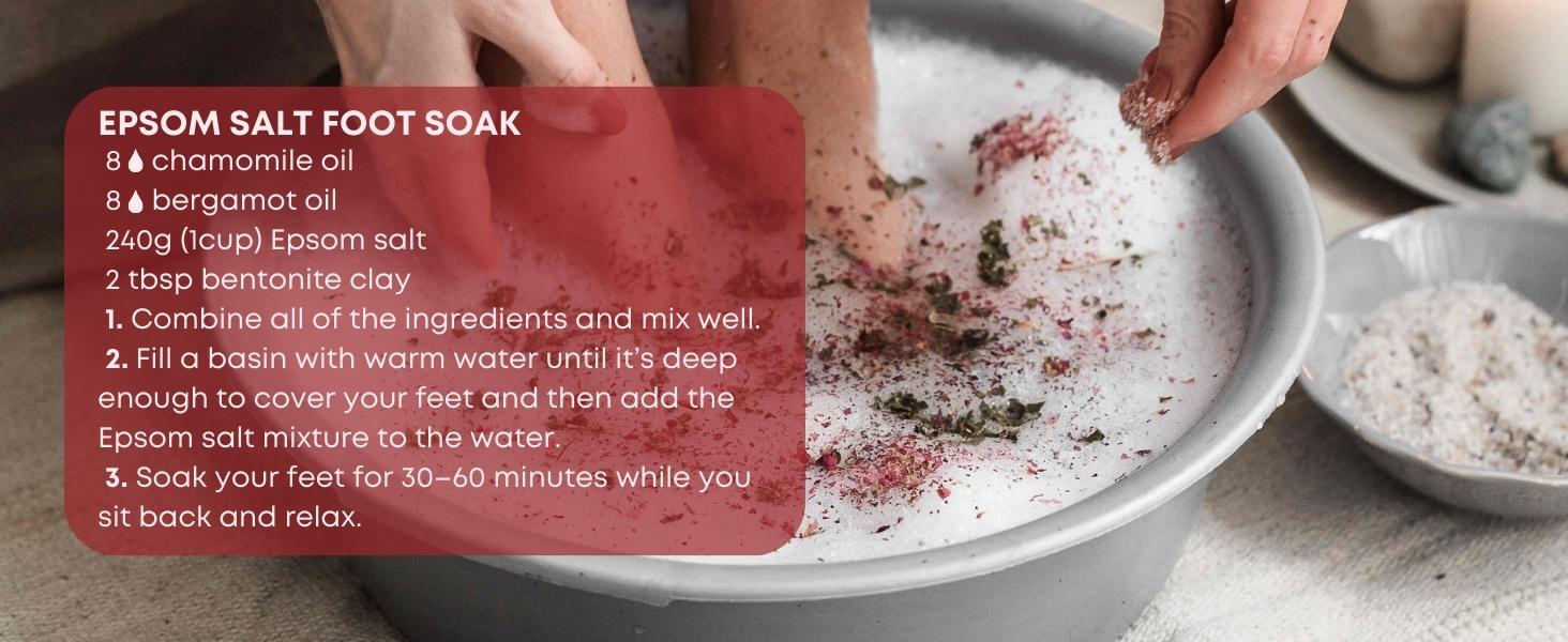 Epsom salt foot soak with chamomile and bergamot essential oils