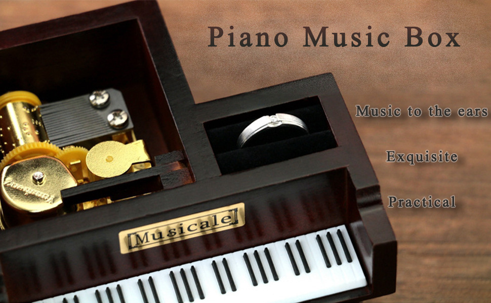 Black Wooded Music Box, Wooden Mini Piano, Grand Piano Shaped Music Box