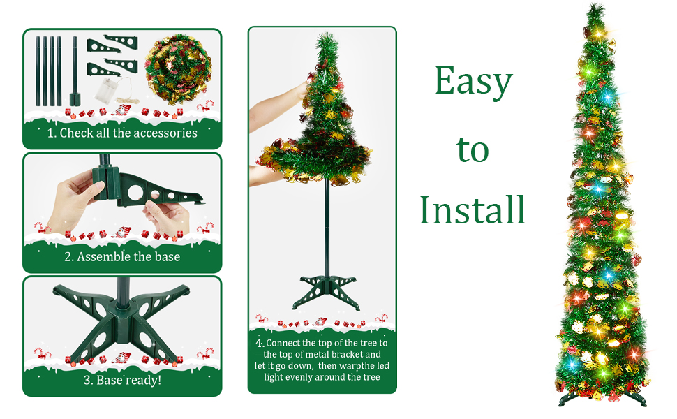 5FT Pop Up Christmas Tree, Artificial Pencil Christmas Tree