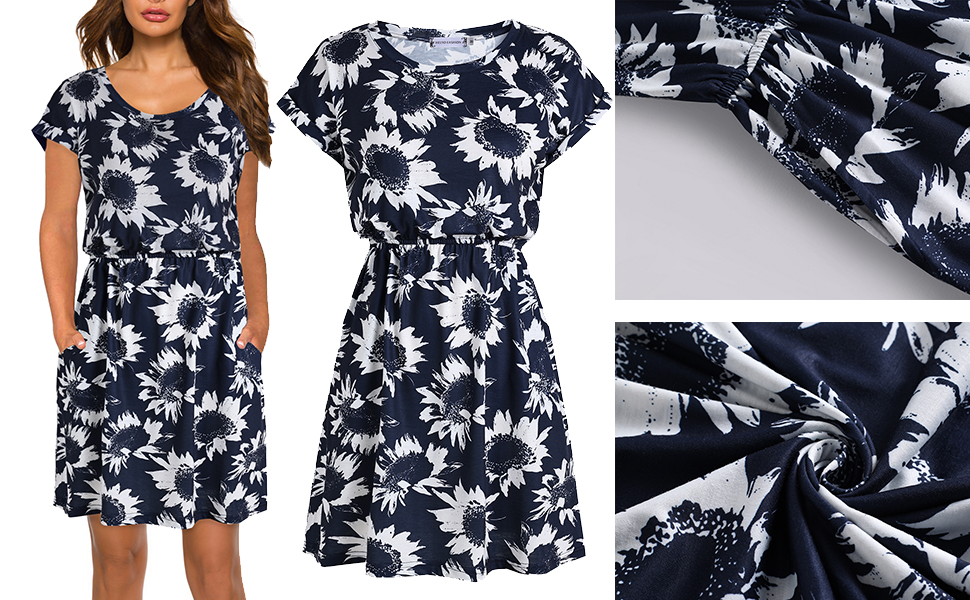 HELYO Women Casual T-Shirt Dress Short Sleeve Summer Soft Loose Swing Dresses with Pockets
