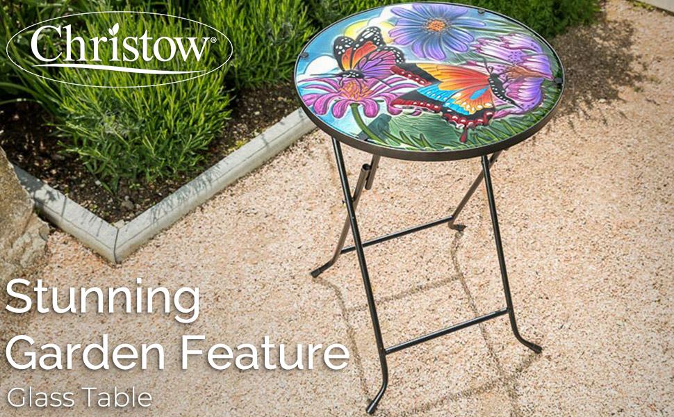 CHRISTOW Bistro Table Glass Top Round Folding Garden Patio Decoration