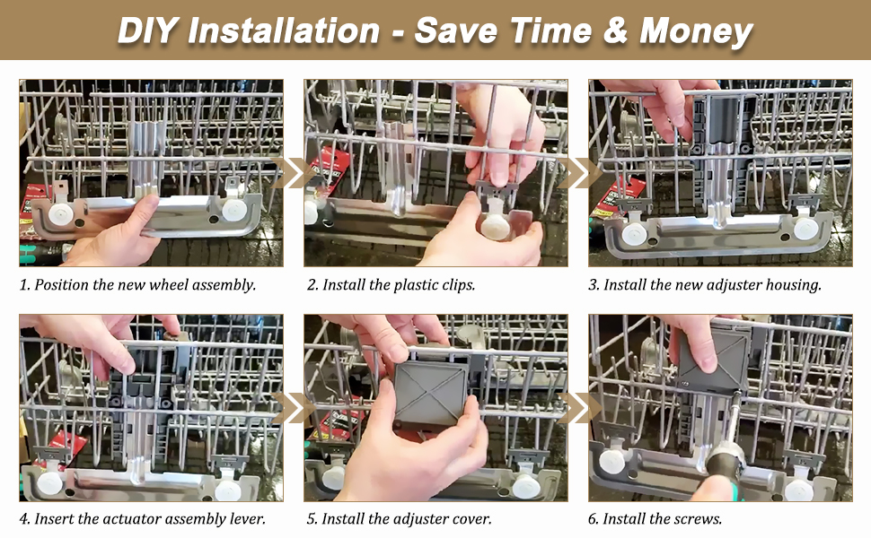 W10712395 Dishwasher Upper Rack Adjuster Metal Kit with 1.25in Wheels