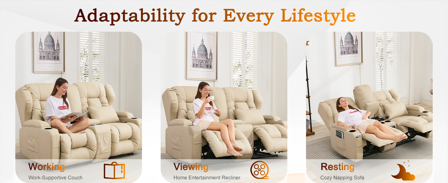 Comfy Manual RV Loveseat Recliner Reclining Loveseat Sofa Couch Home Theater Seating