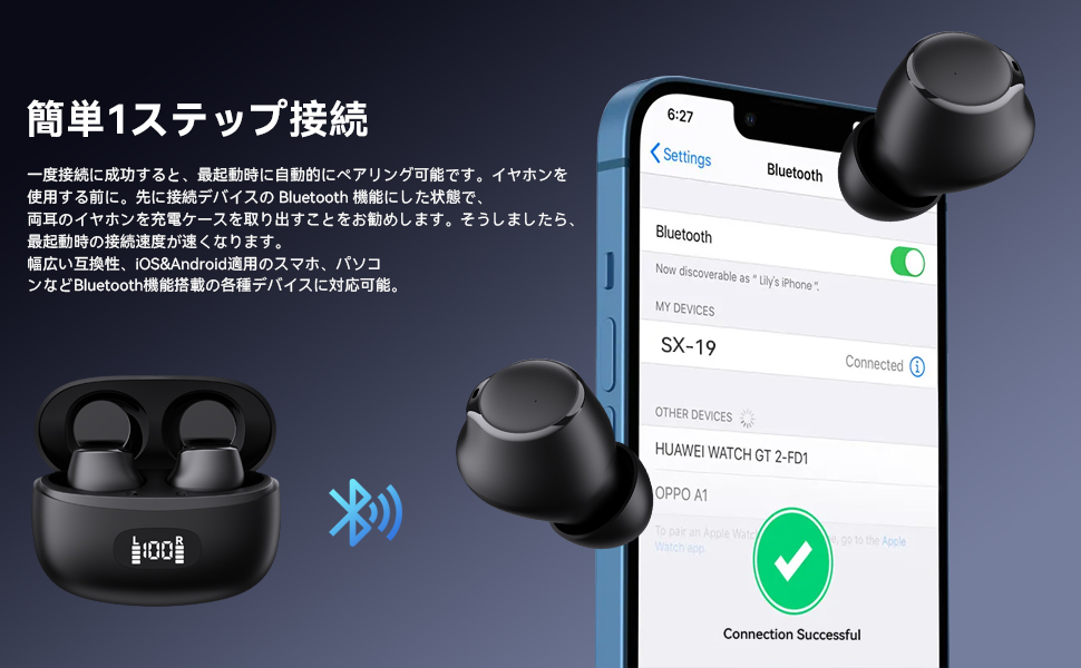 Amazon.co.jp: イヤホン Bluetooth ワイヤレスイヤホン 2つの