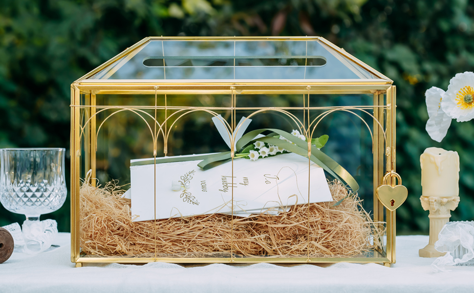 NCYP Gold Glass Cards Box with Slot and Lock for Wedding