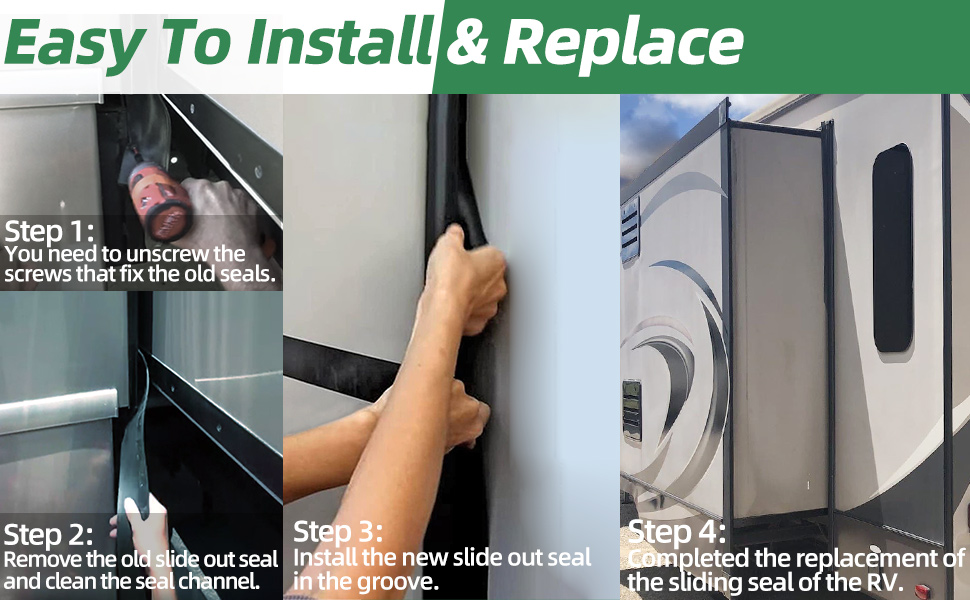 RV Slide Out Wiper Seal, 11/2" R854056 Black Rubber Camper