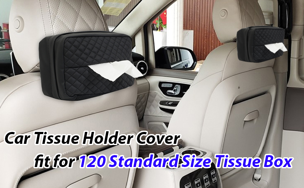 Car Tissue Holder, Car Napkin Holder Cover Fit 120 Standard Size Tissue Box, Facial Tissue Holder