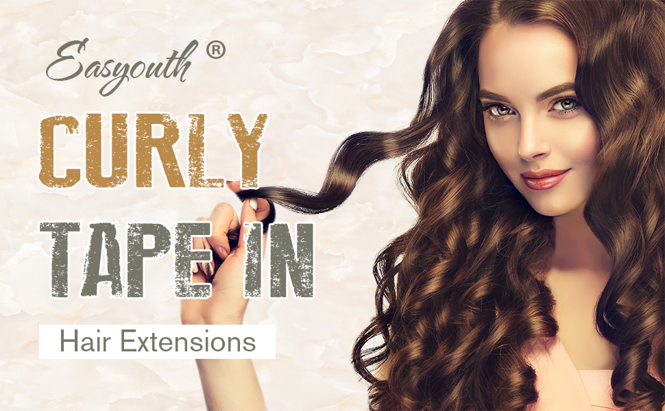 Easyouth Tape in Curly Hair Extensions Medium Brown