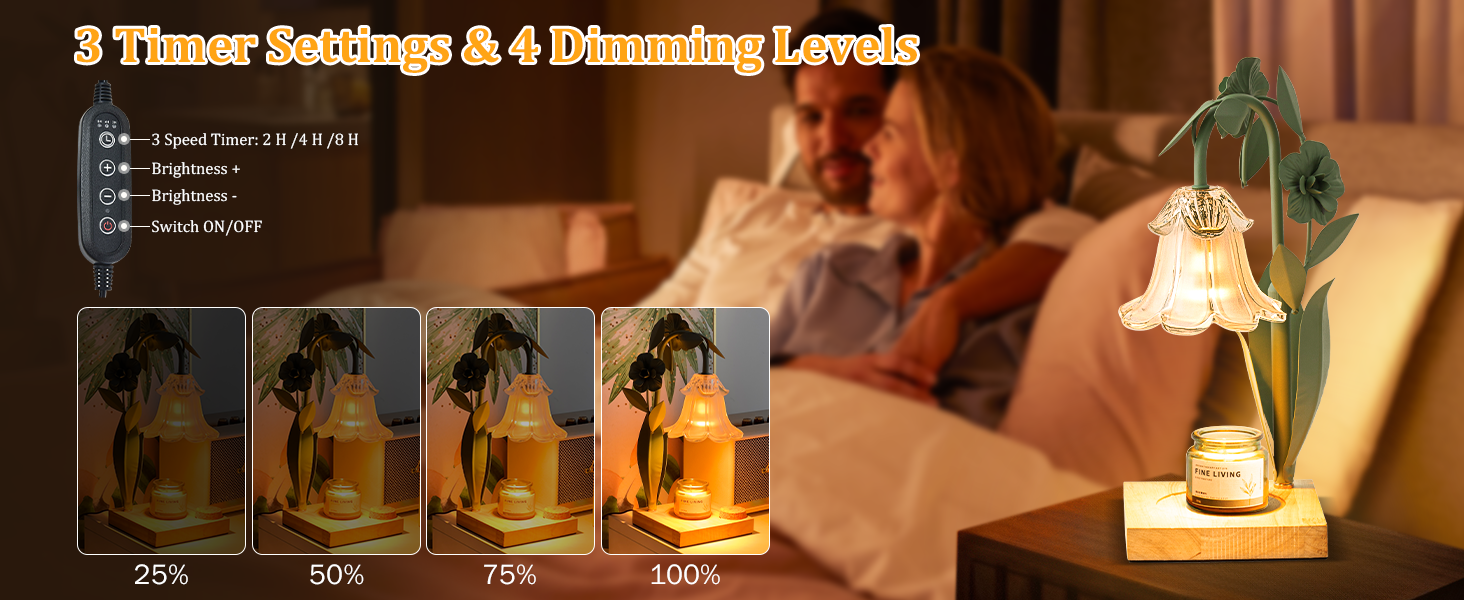 glass flower candle warmer lamp with timer dimmable for all jar candles