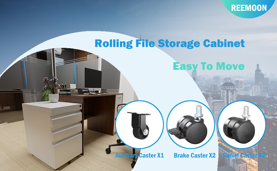 Amazon.com: REEMOON White 3 Drawer Rolling File Cabinet Under Office ...