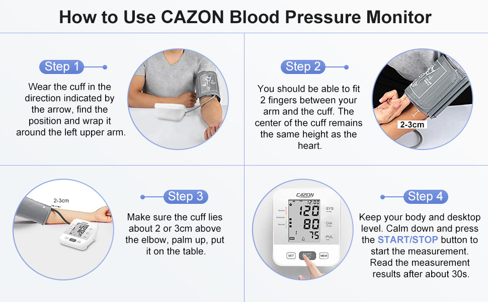 CAZON Blood Pressure Monitor Upper Arm BP Machine for Home Use BP Cuff