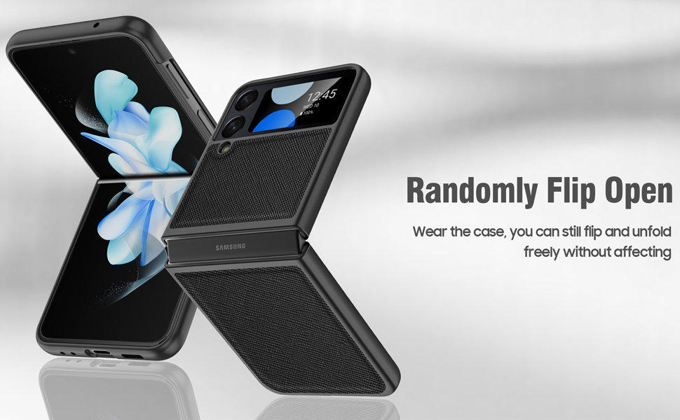 Vizvera for Samsung Galaxy Z Flip 4 Case, PC+Cross Grain Leather Design