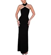 Women Halter Maxi Dress High Neck Sleeveless Back Slit Hem Elegant Party Cocktail Long Formal Dre...