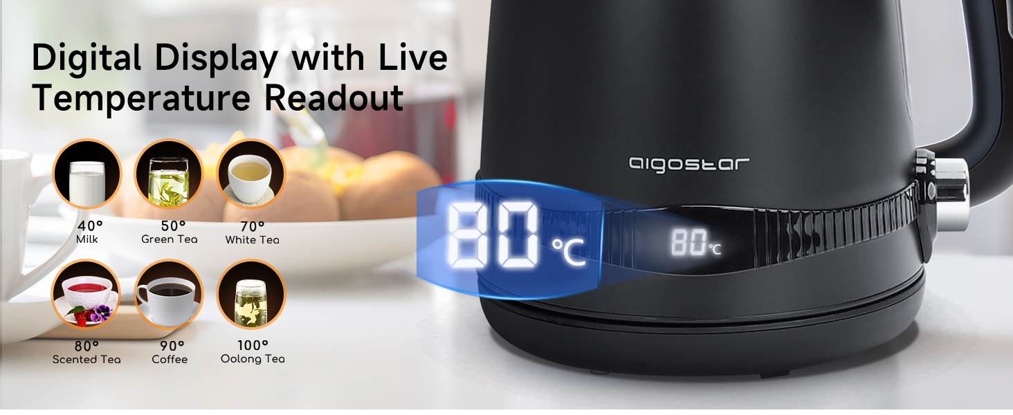 Aigostar Electric Kettle with Variable Temperature (40°C100°C), 1.7L