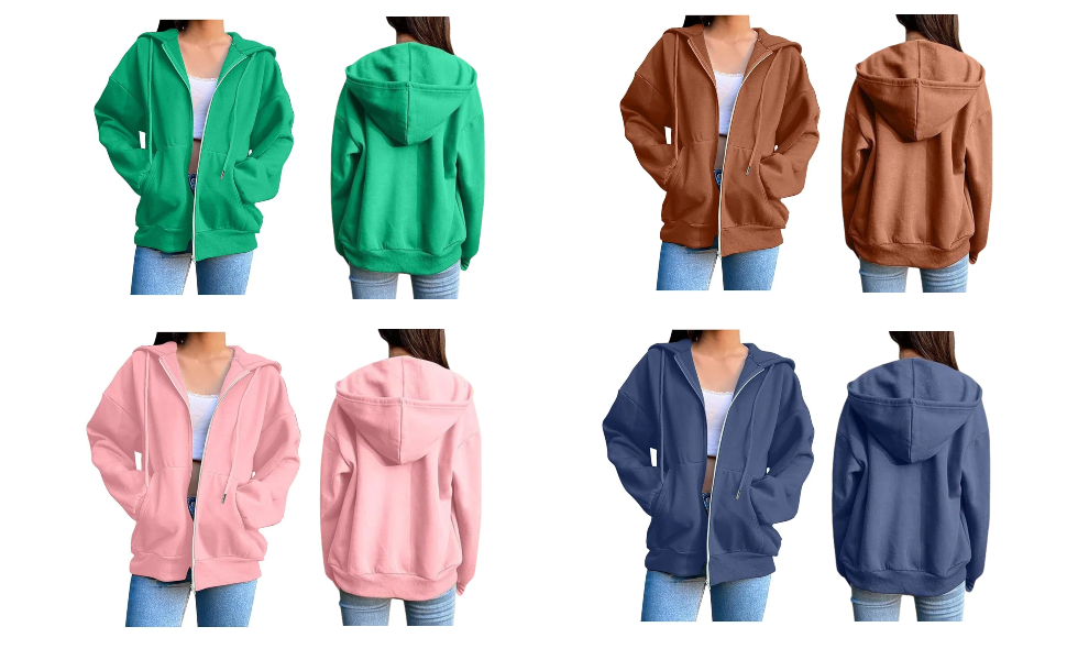 Zip Up Hoodies For Women Dressy Casual Long Sleeve Cropped Oversized Sweatshirts Lightweight