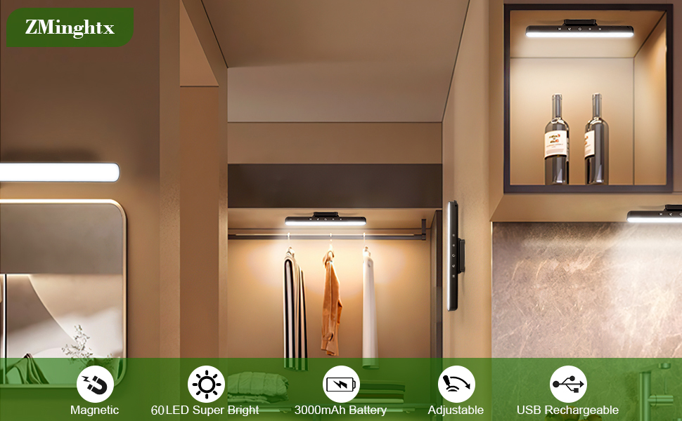 ZMinghtx Rechargeable Light Bar,60LED 5W Wireless Dimmable Touch Bunk