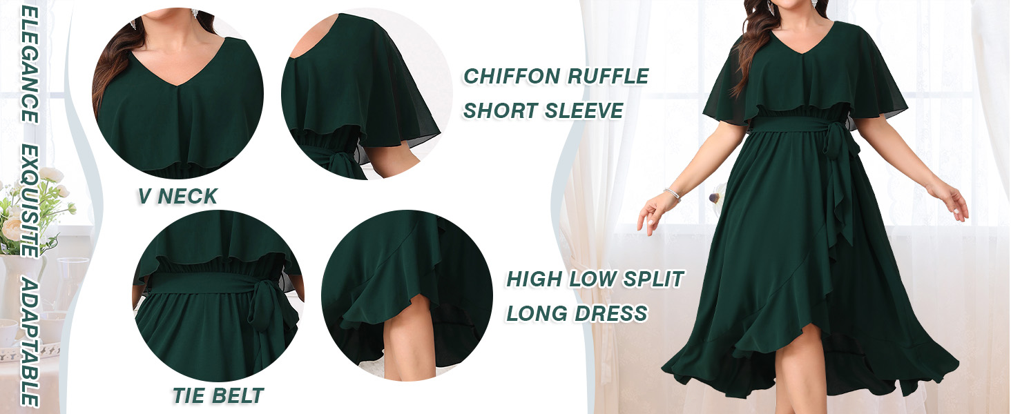 Plus Size Wedding Guest Maxi Dresses for Curvy Women Emerald Green Party Bridesmaid Long Dress