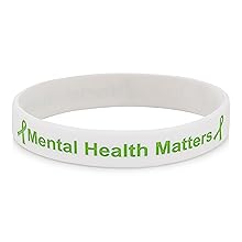 mental health matters wristband white with green text